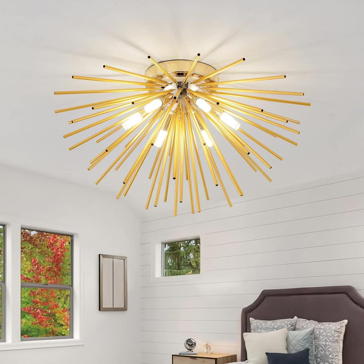 Sunburst Gold Semi-Flush Mount Ceiling Lamp 6-Light Image - 1