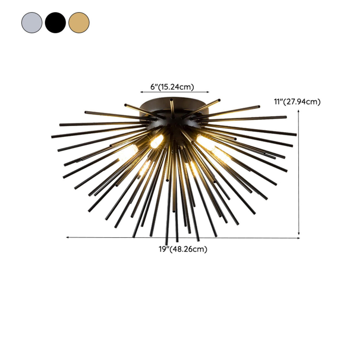 Sunburst Gold Semi-Flush Mount Ceiling Lamp 6-Light 