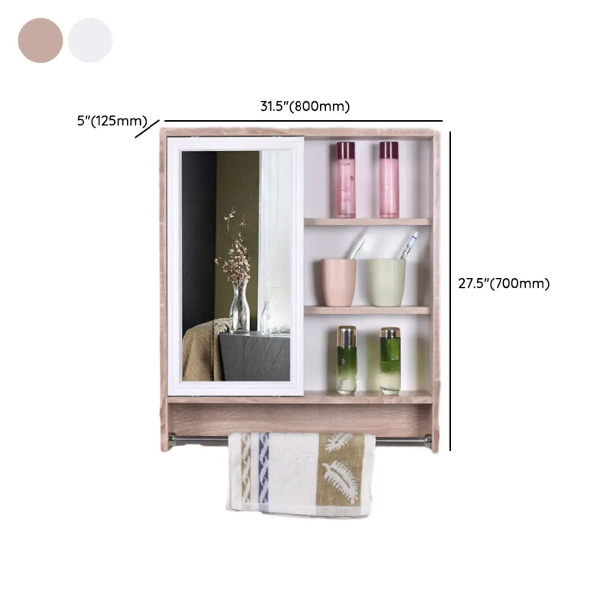 Surface-Mount Rectangle Wood White Shelf Medicine Cabinet 