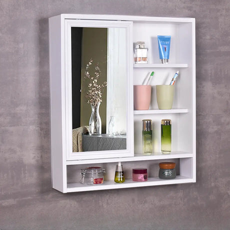 Surface-Mount Rectangle Wood White Shelf Medicine Cabinet Image - 2