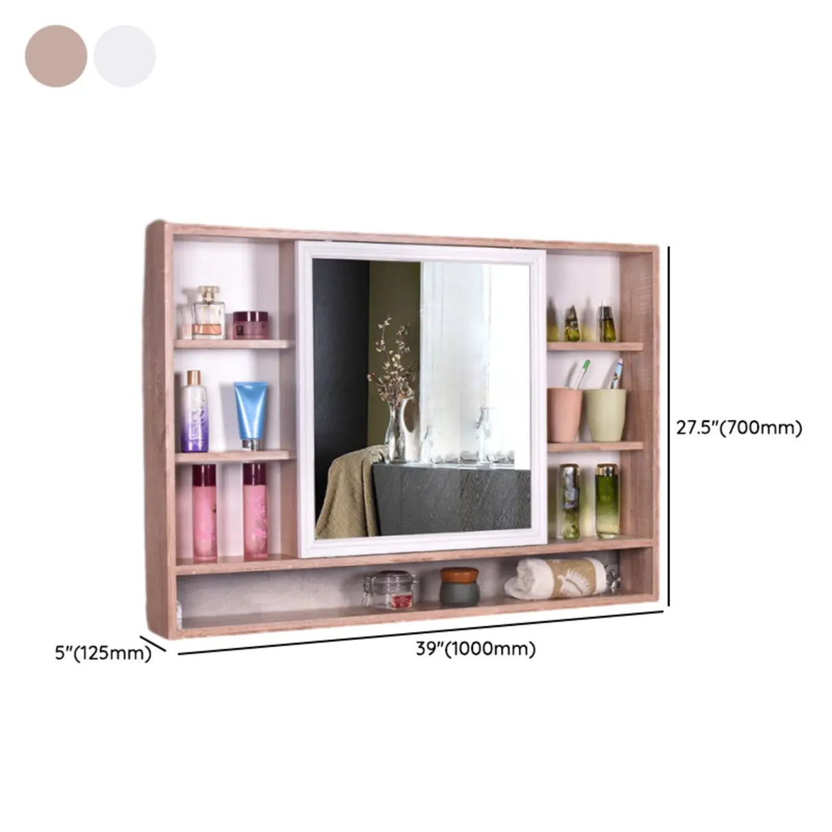 Surface-Mount Rectangle Wood White Shelf Medicine Cabinet Image - 20