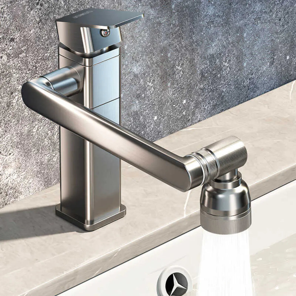 Swivel Design Brass Rectangular Silver Bathroom Sink Faucet Image - 1