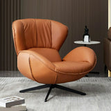 Swivel Orange Leather Flared Arm 4-Star Base Arm Chair Image - 1