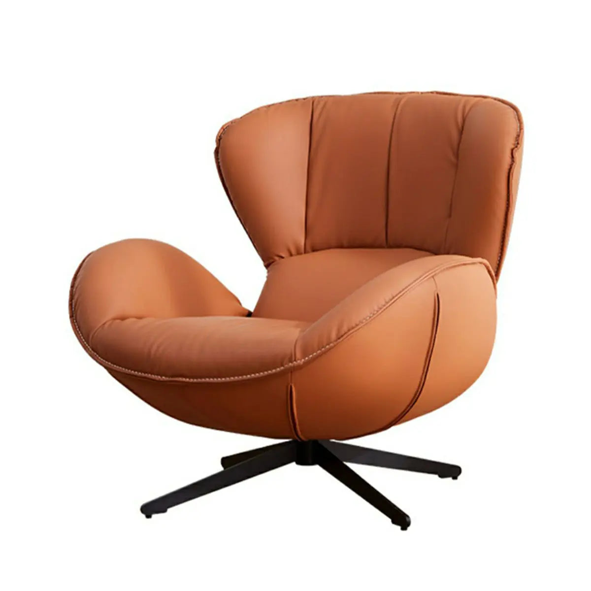 Swivel Orange Leather Flared Arm 4-Star Base Arm Chair Image - 10