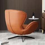 Swivel Orange Leather Flared Arm 4-Star Base Arm Chair Image - 11