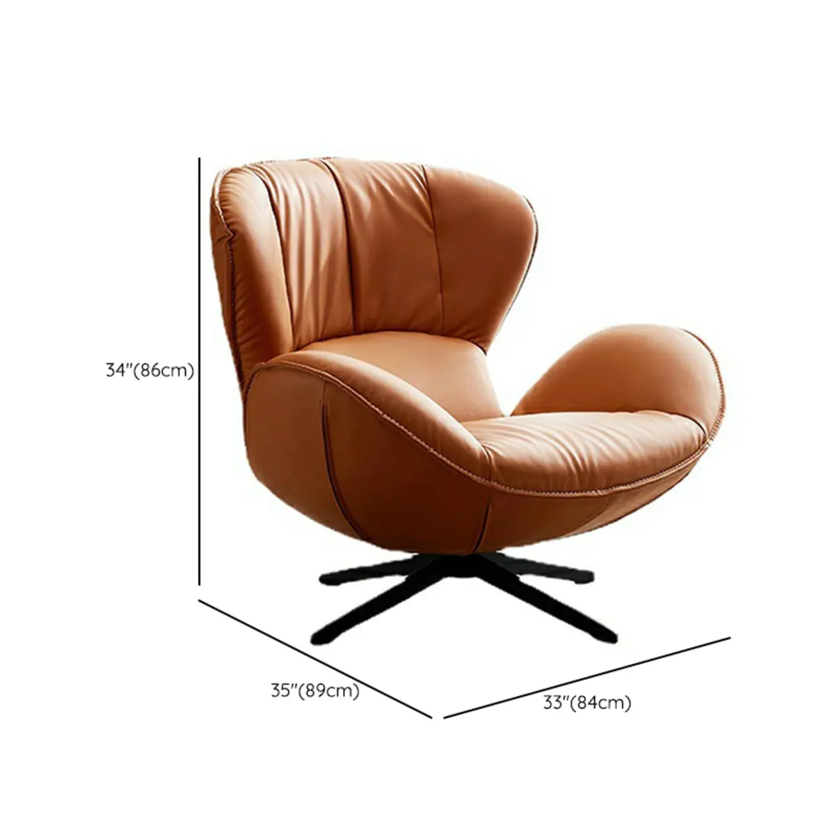 Swivel Orange Leather Flared Arm 4-Star Base Arm Chair 