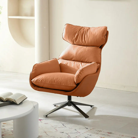 Swivel Orange Leather Recessed Arm Fixed Back Arm Chair Image - 1