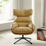 Swivel Orange Leather Recessed Arm Fixed Back Arm Chair Image - 14