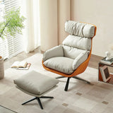 Swivel Orange Leather Recessed Arm Fixed Back Arm Chair Image - 3