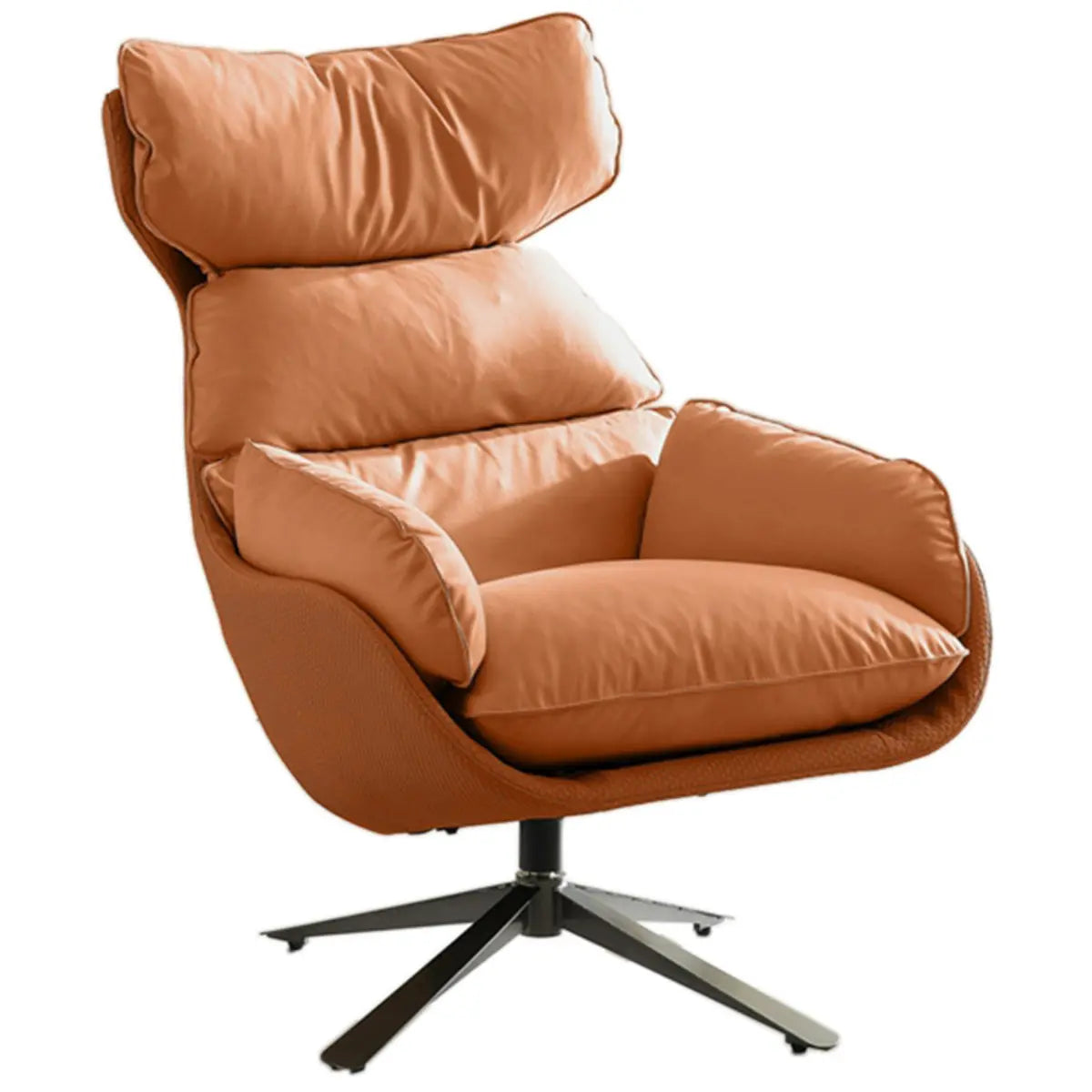 Swivel Orange Leather Recessed Arm Fixed Back Arm Chair Image - 5