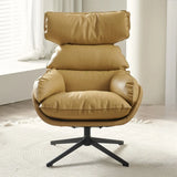 Swivel Orange Leather Recessed Arm Fixed Back Arm Chair Image - 6