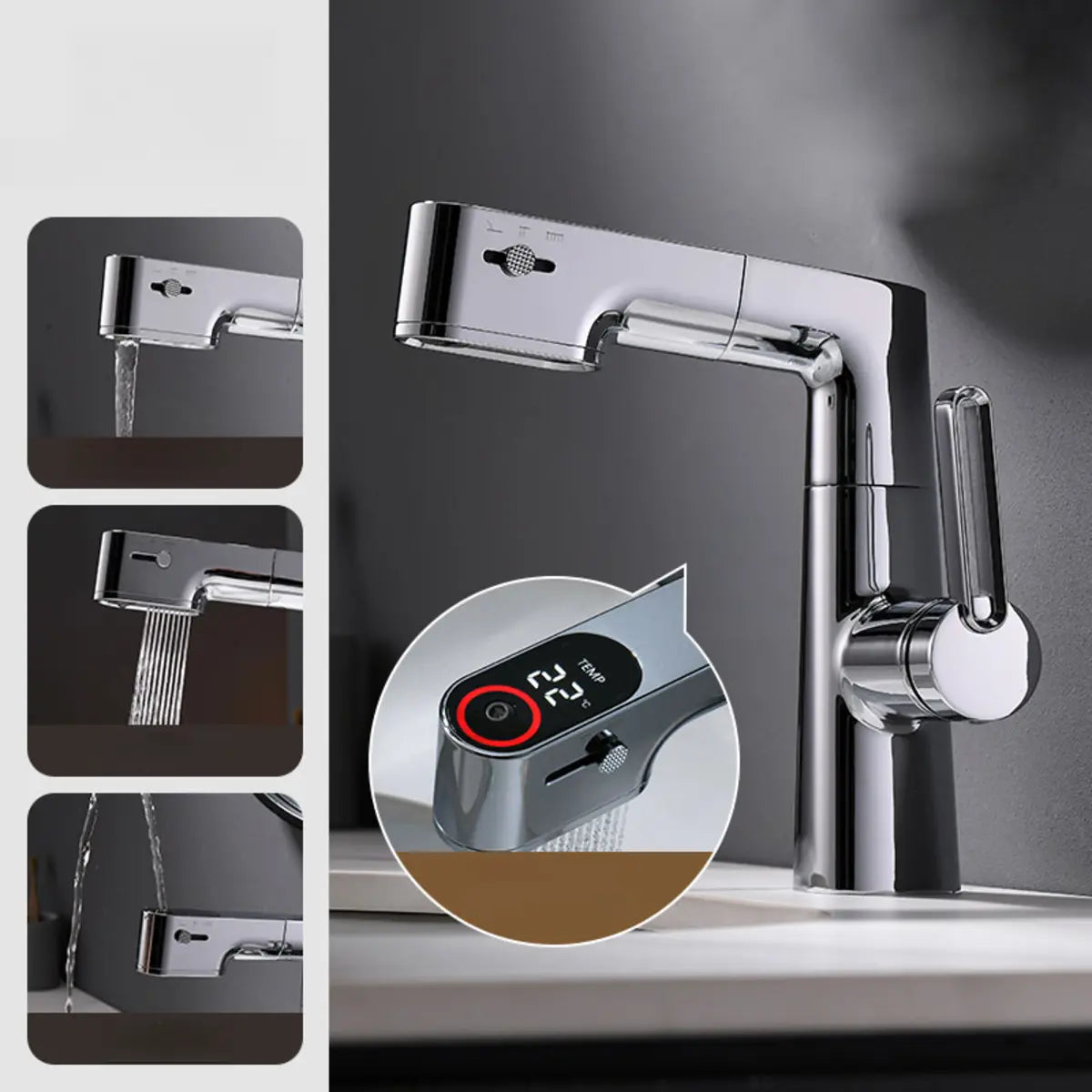 Swivel Spout Low Arc Copper Digital Display Sink Faucet Image - 5