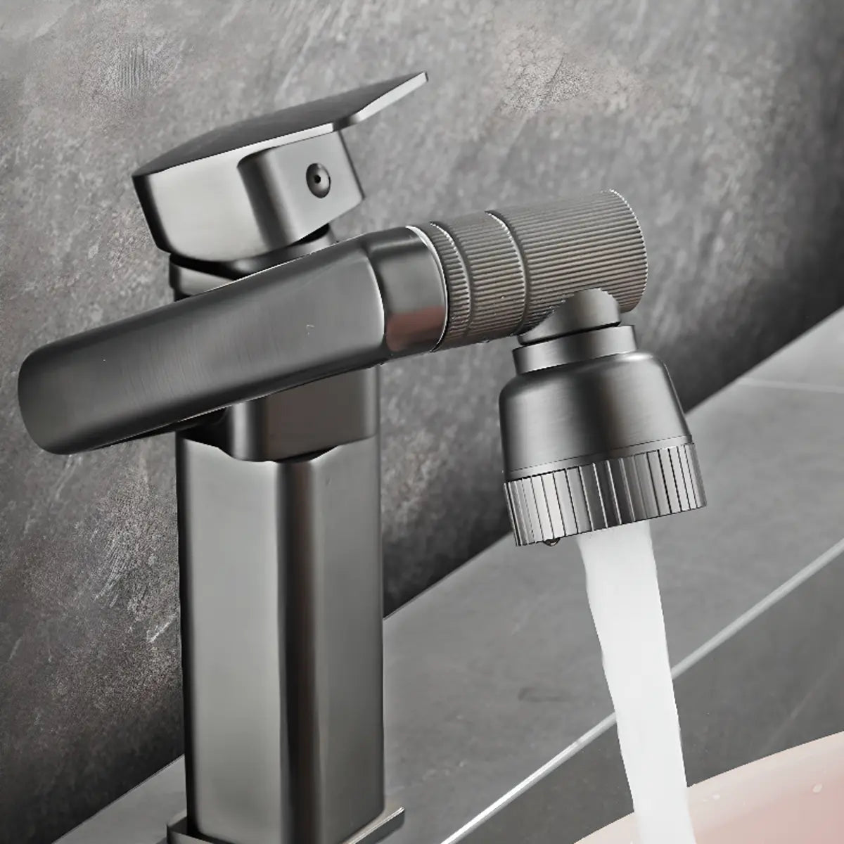 Swivel Spout Touch Square Copper Grey Bathroom Sink Faucet Image - 10