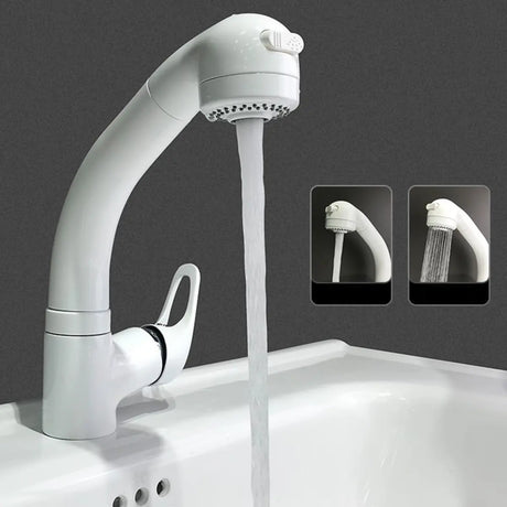 Swivel Spout Valve Curved Brass White Tall Sink Faucet Image - 1