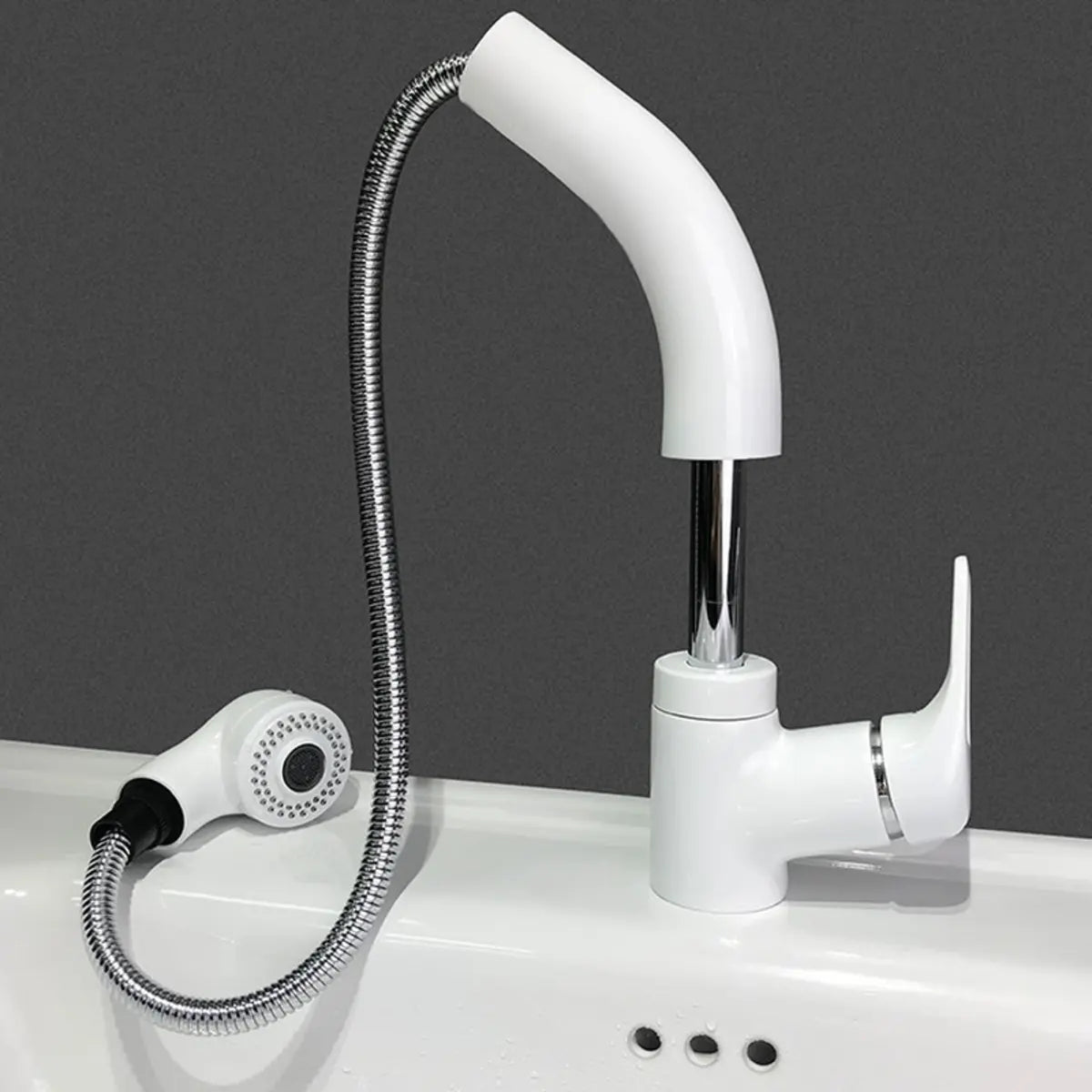 Swivel Spout Valve Curved Brass White Tall Sink Faucet Image - 8