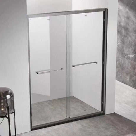 Symmetrical Sliding Glass Shower Door with Towel Bar Image - 2