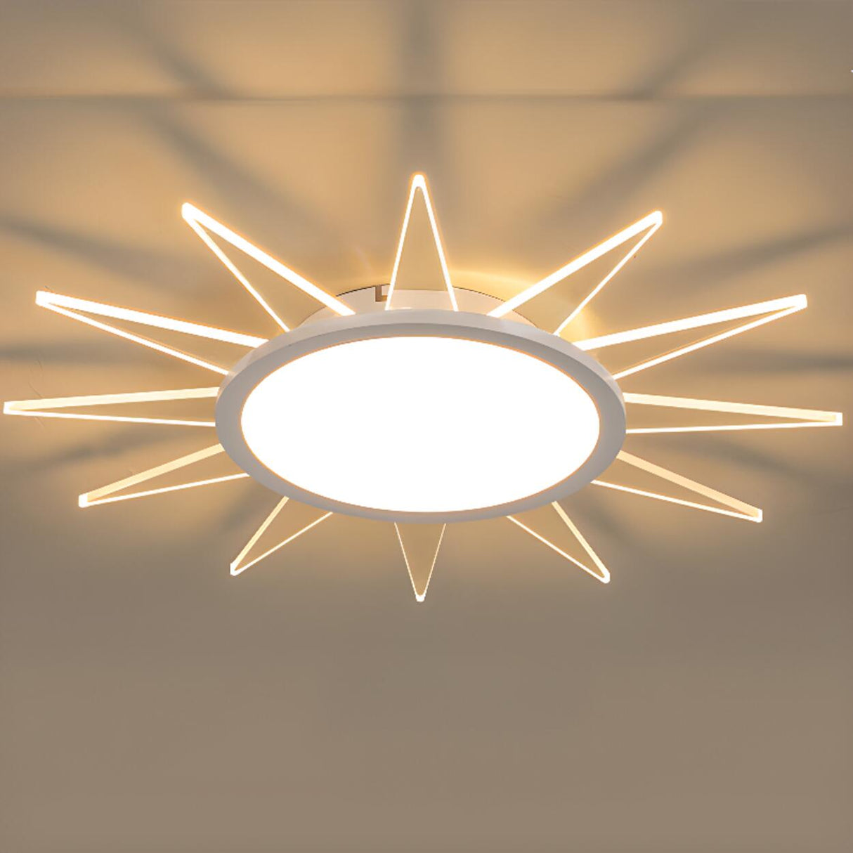 Symmetrical Sunburst LED Flush Mount Light Living Room Image - 11