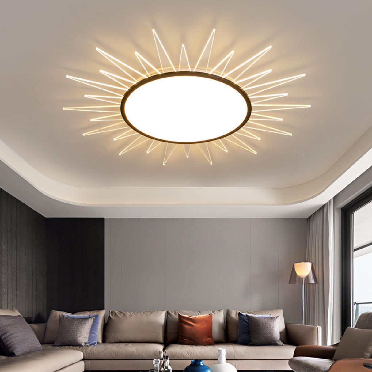 Symmetrical Sunburst LED Flush Mount Light Living Room Image - 2