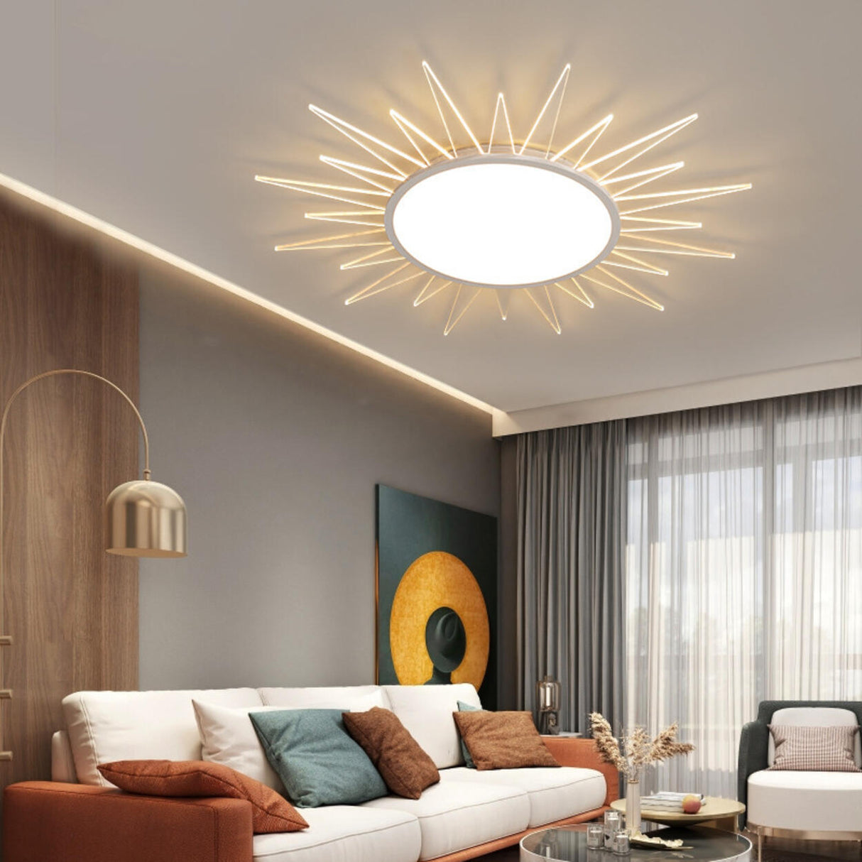 Symmetrical Sunburst LED Flush Mount Light Living Room Image - 3