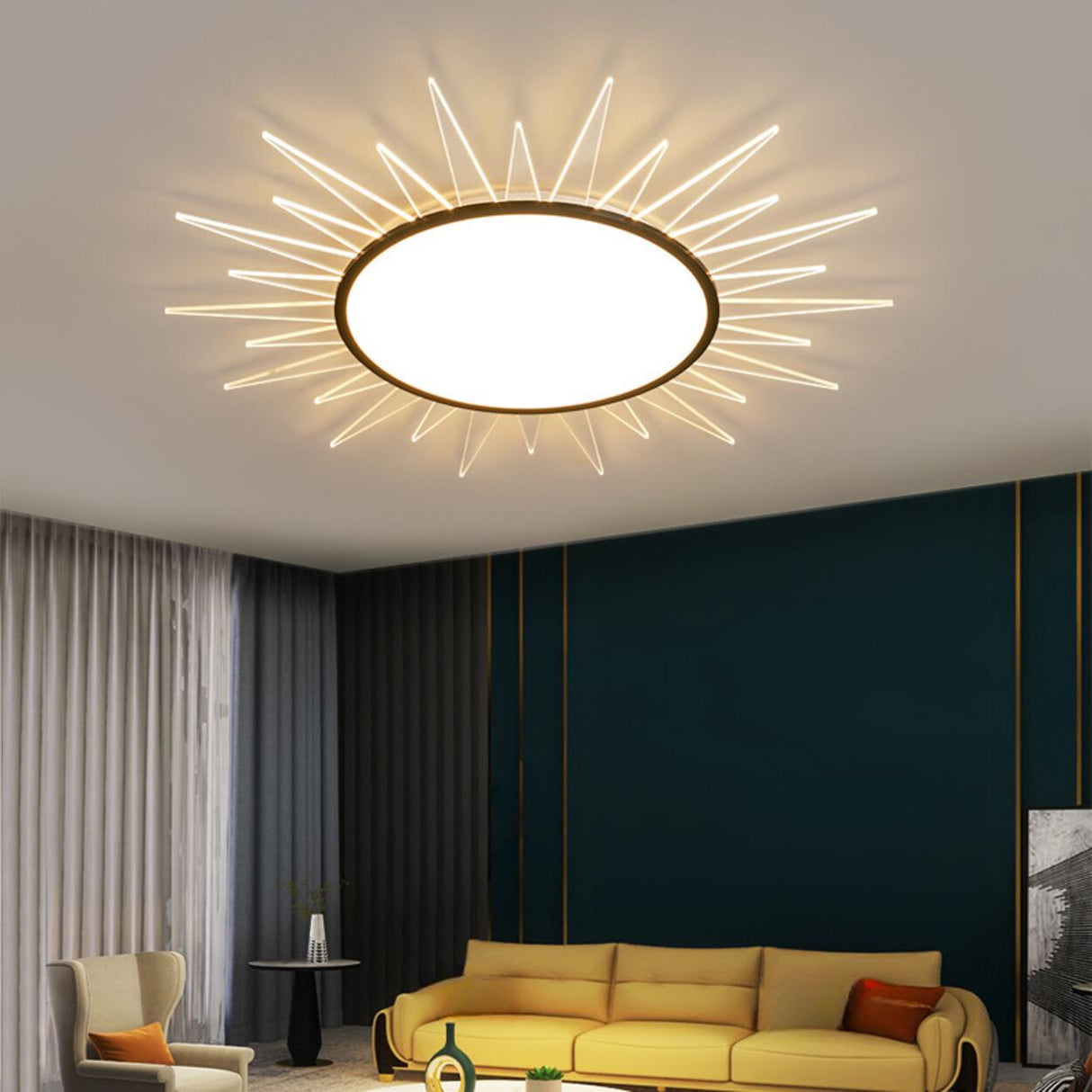 Symmetrical Sunburst LED Flush Mount Light Living Room Image - 4