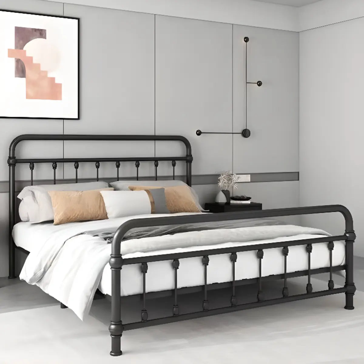 Tall Clearance Alloy Black Open-Frame Bed with Headboard Image - 2