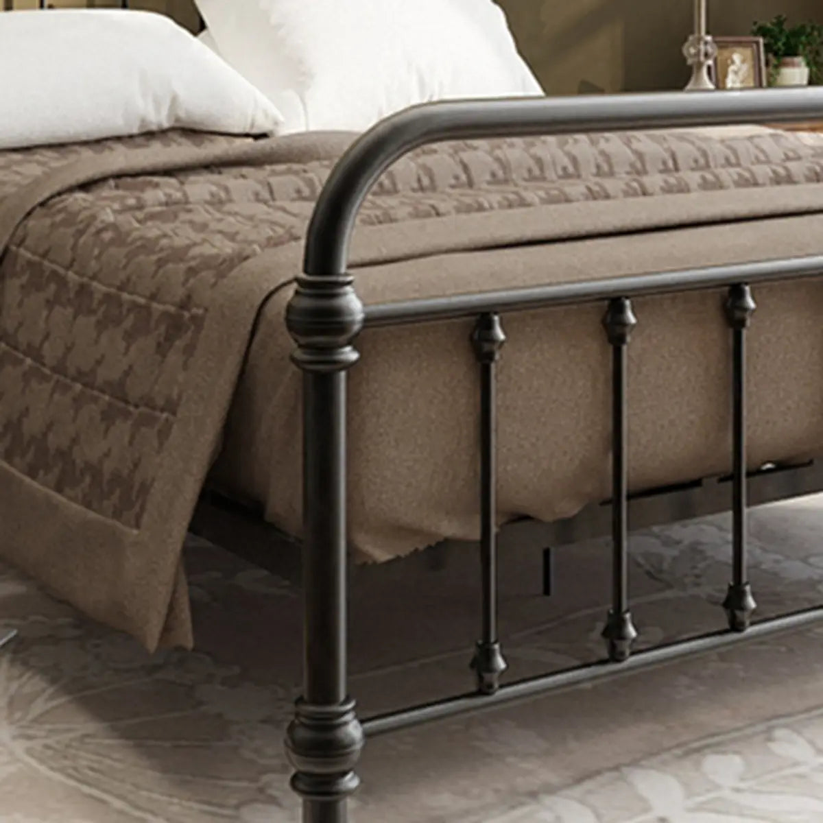 Tall Clearance Alloy Black Open-Frame Bed with Headboard Image - 8