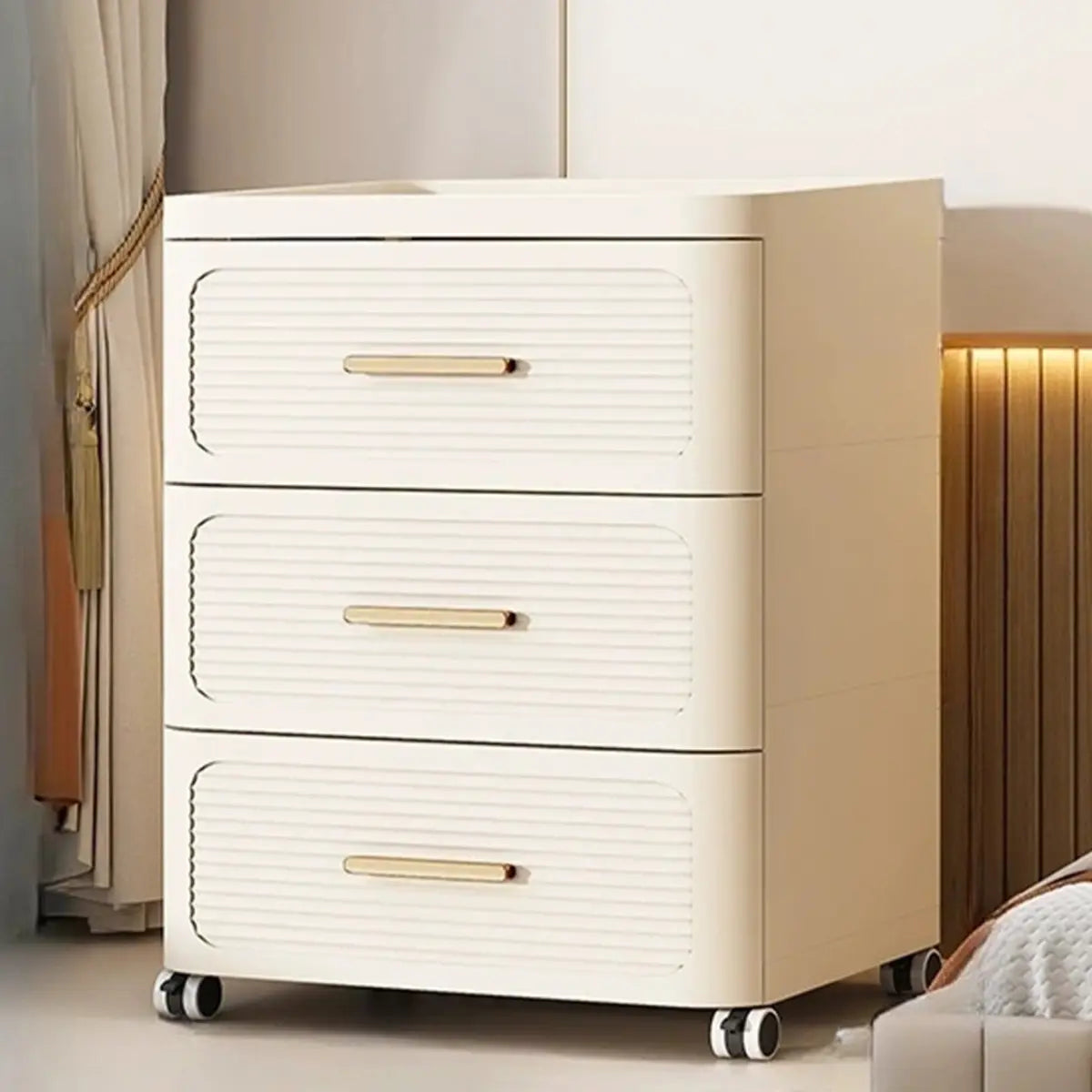 Tall Off-White Plastic Storage Drawers Chest with Casters Image - 15