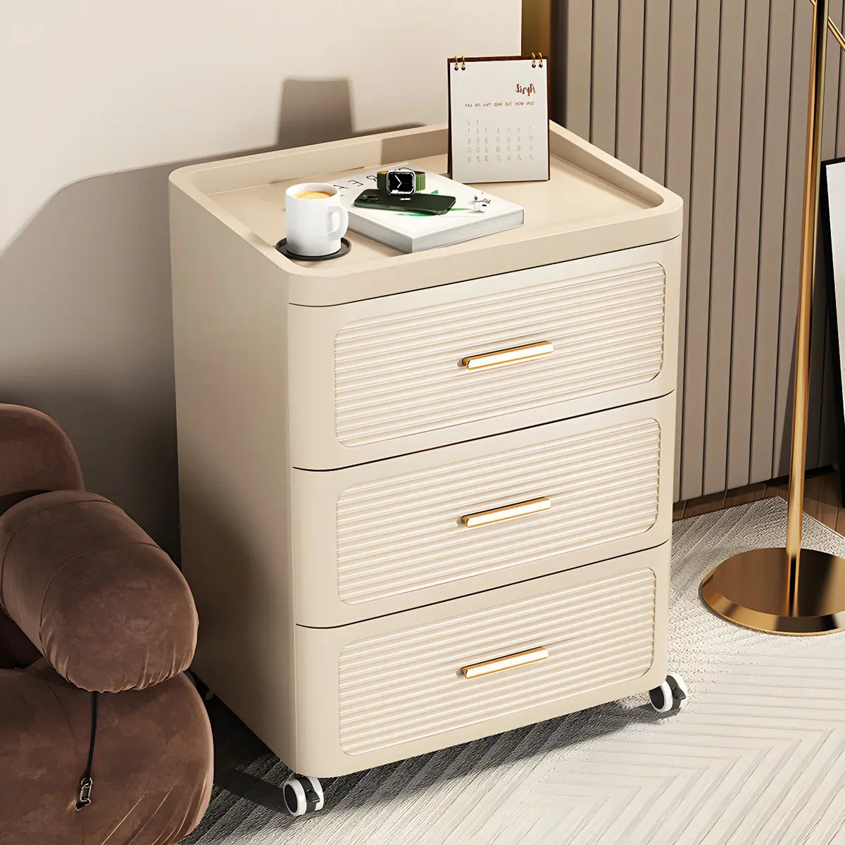 Tall Off-White Plastic Storage Drawers Chest with Casters Image - 20