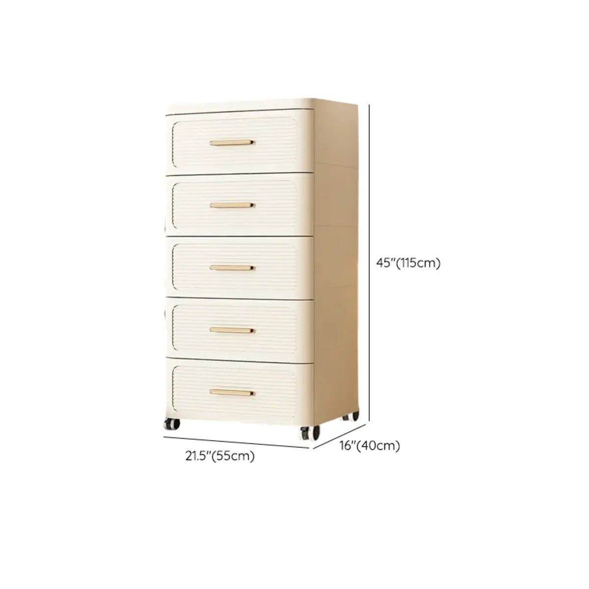 Tall Off-White Plastic Storage Drawers Chest with Casters Image - 31