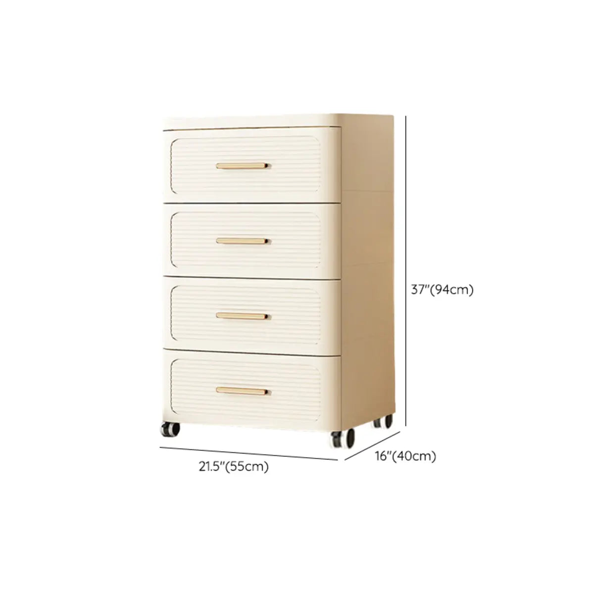 Tall Off-White Plastic Storage Drawers Chest with Casters Image - 33