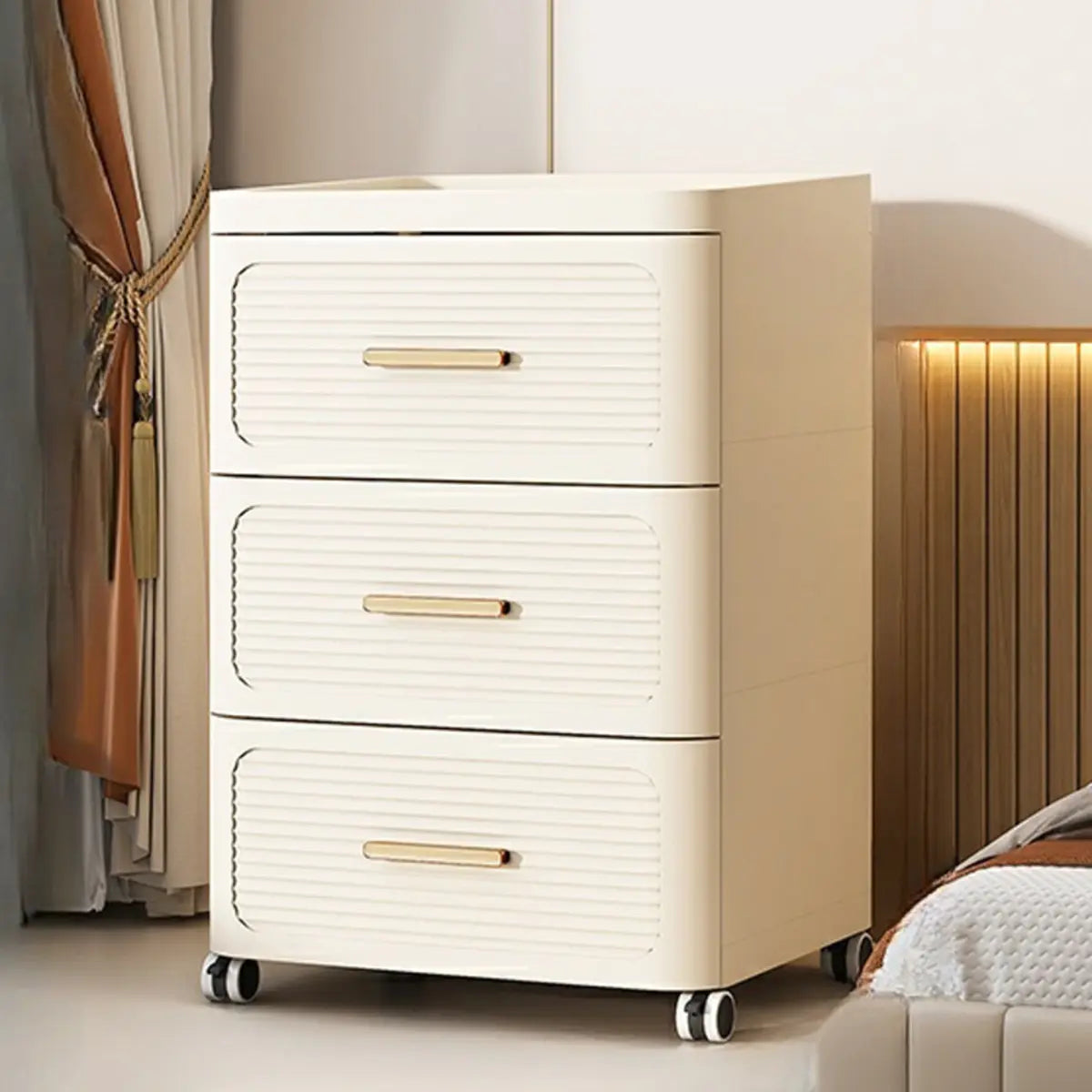 Tall Off-White Plastic Storage Drawers Chest with Casters Image - 5