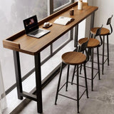 Tall Rectangular Wood Metal Brown Bar Set with Stools Image - 1