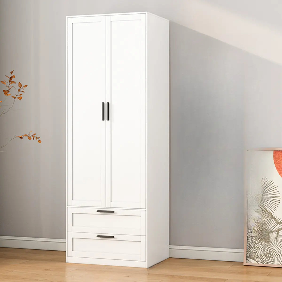 Tall White Alloy Wardrobe with Shelves and Drawers Image - 10