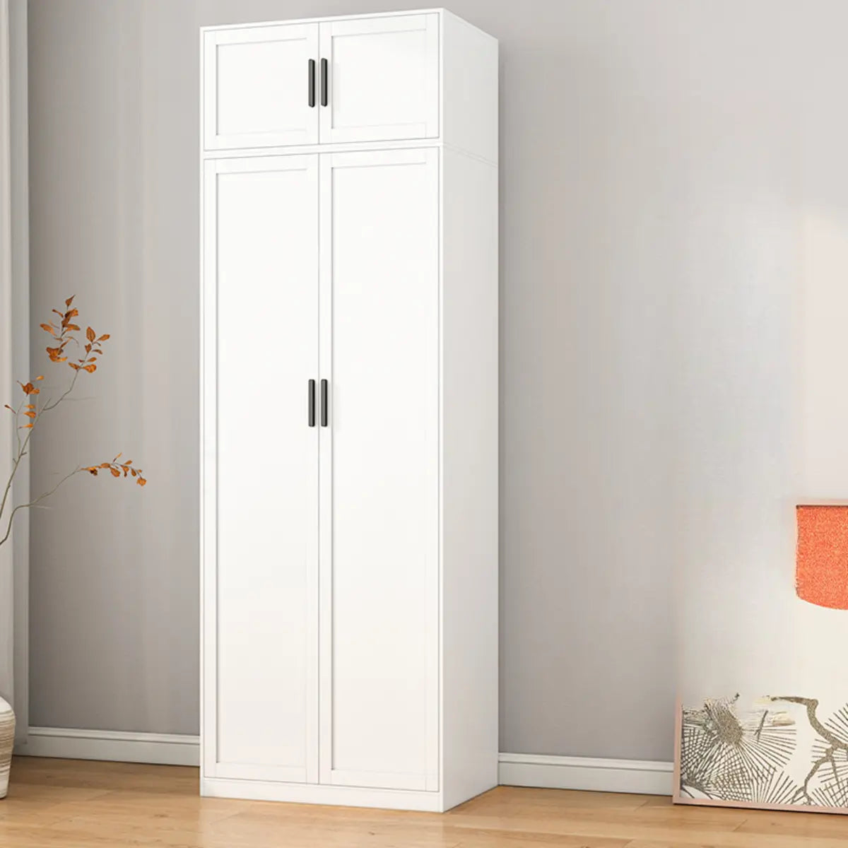 Tall White Alloy Wardrobe with Shelves and Drawers Image - 14