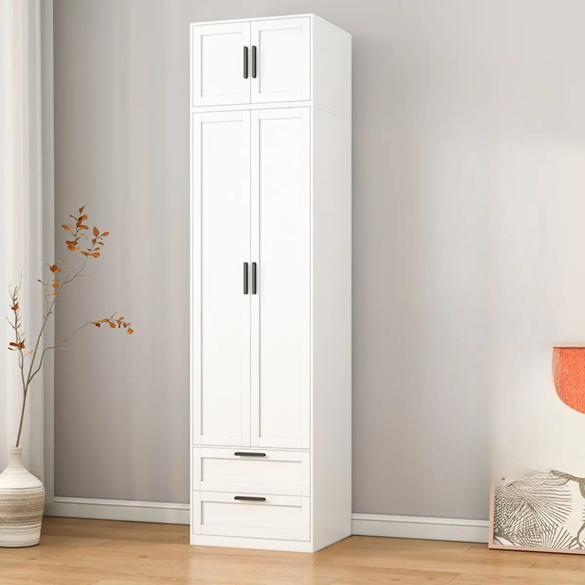 Tall White Alloy Wardrobe with Shelves and Drawers Image - 16