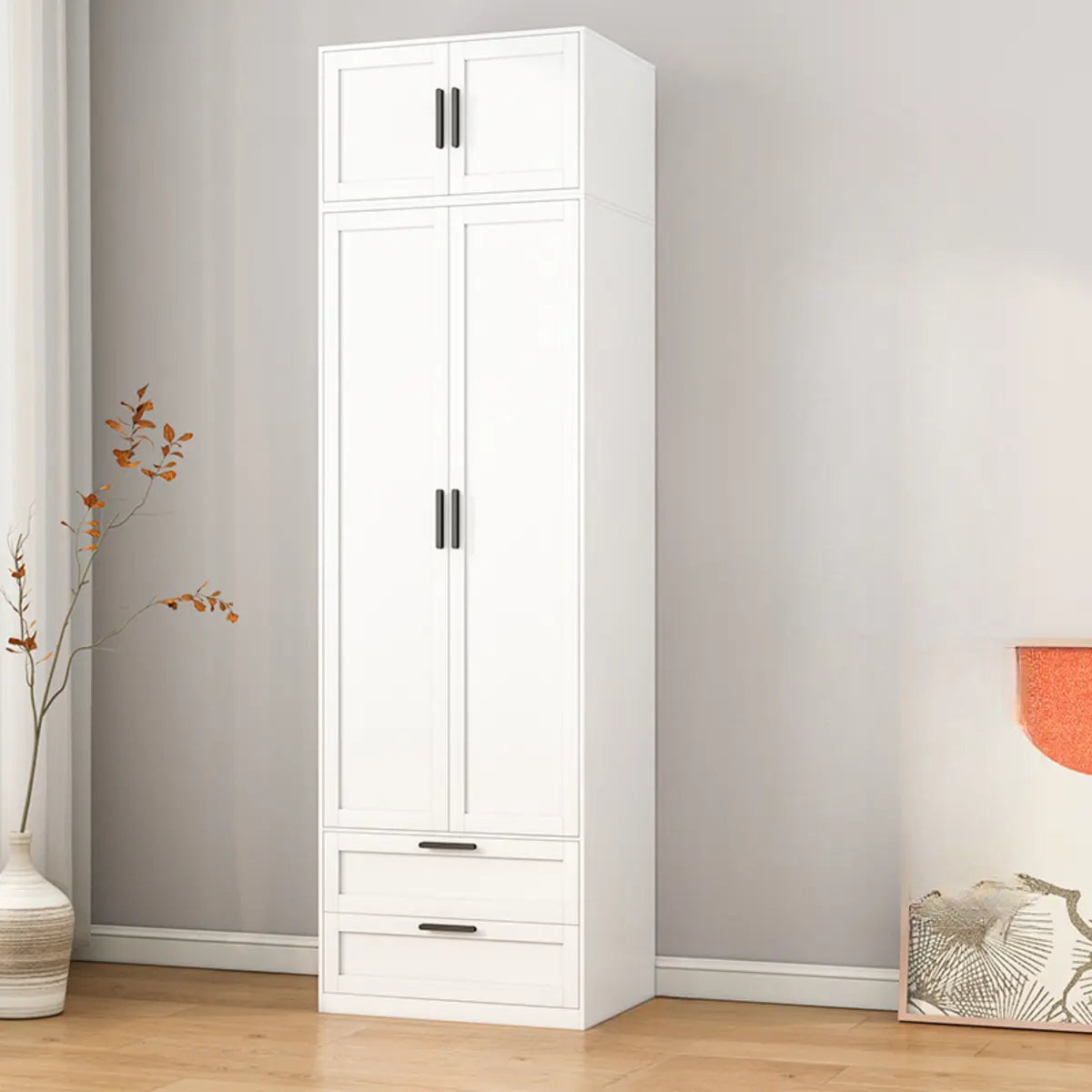 Tall White Alloy Wardrobe with Shelves and Drawers Image - 17