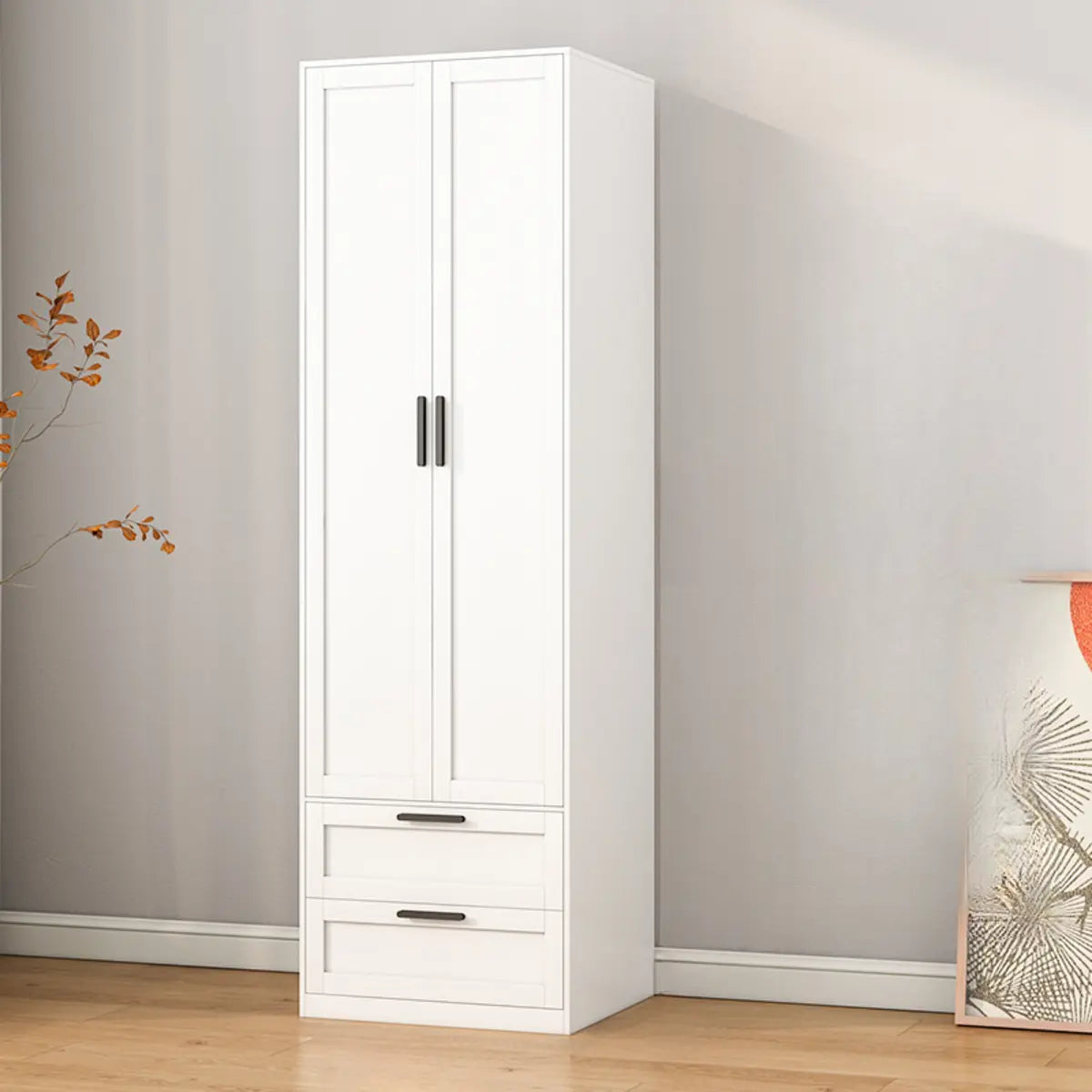 Tall White Alloy Wardrobe with Shelves and Drawers Image - 7