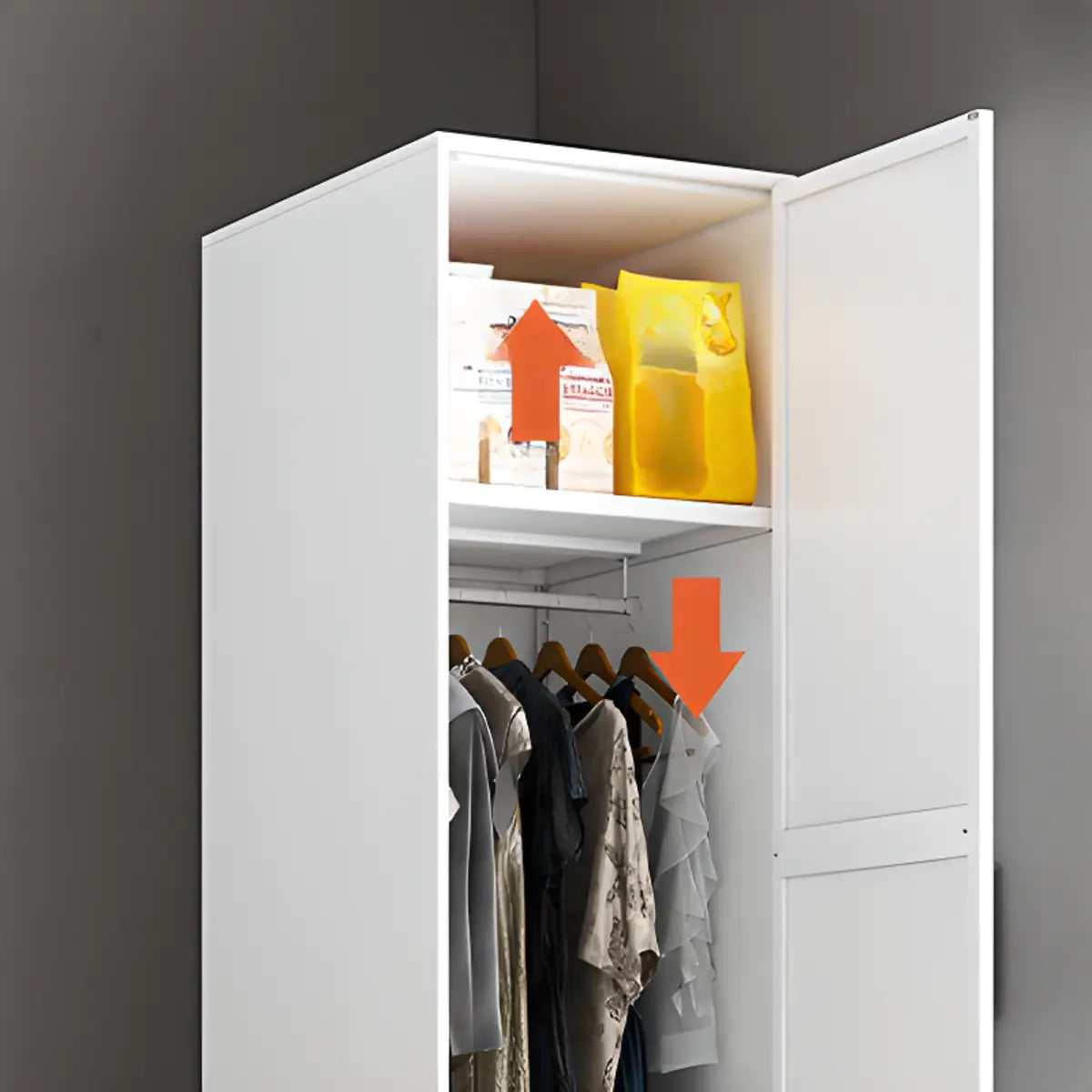 Tall White Alloy Wardrobe with Shelves and Drawers Image - 8