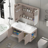 Tan Single Sink Wood Storage Bathroom Vanity with Shelves Image - 1