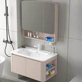 Tan Single Sink Wood Storage Bathroom Vanity with Shelves Image - 16