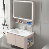 Tan Single Sink Wood Storage Bathroom Vanity with Shelves Image - 17