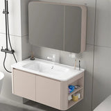 Tan Single Sink Wood Storage Bathroom Vanity with Shelves Image - 19