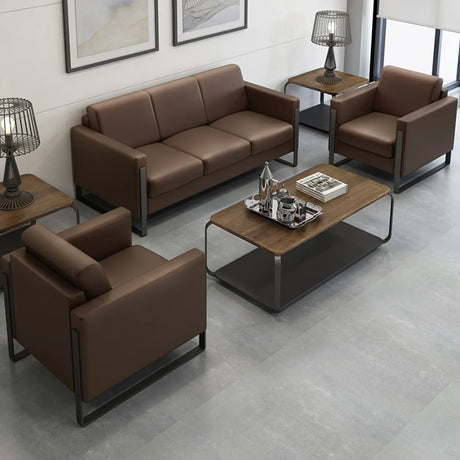 Tan Waterproof Leather Wood Frame 3-Seater Sofa Set Image - 1