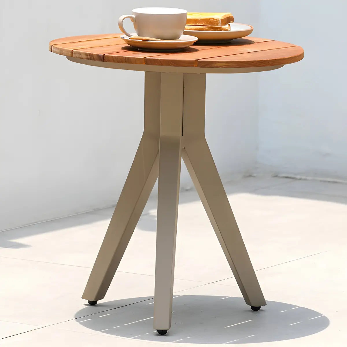 Teak Wood Round Top Aluminum Frame Outdoor Coffee Table Image - 19