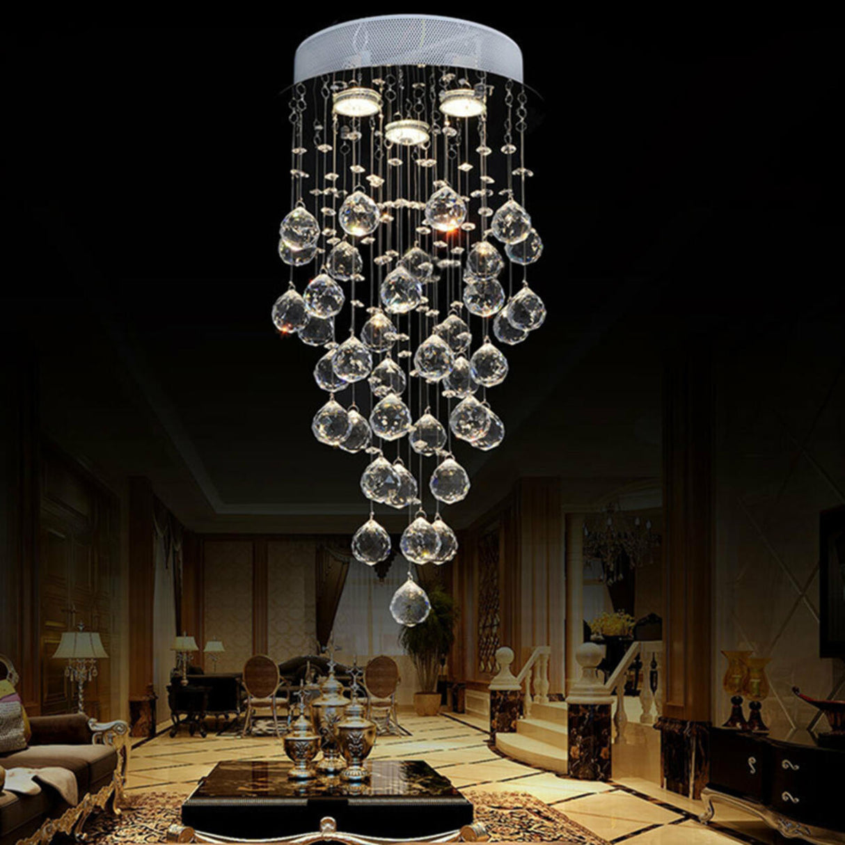 Teardrop Luxury Crystal Flush Mount Light Dining Room Image - 14