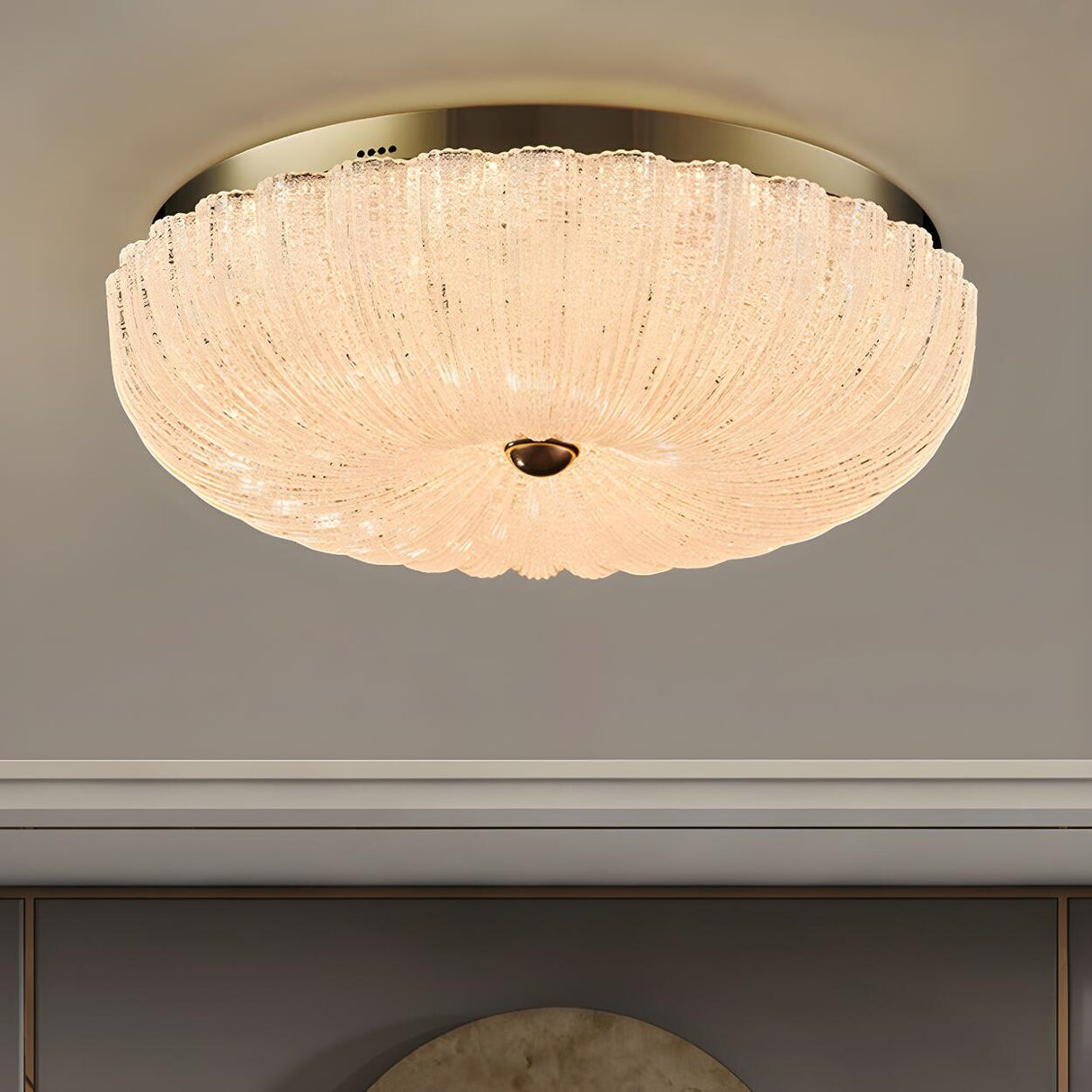 Texture Gold Crystal Drum LED Flush Mount Ceiling Light Image - 1