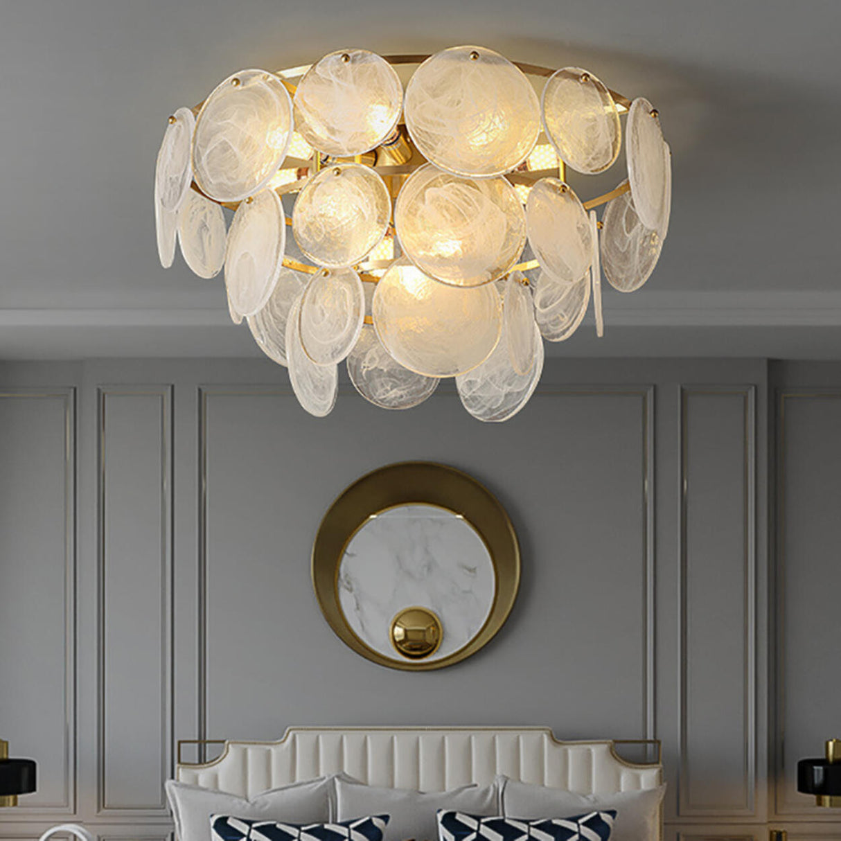 Textured Glass Discs Gold Tiered Semi-Flush Mount Light Image - 1