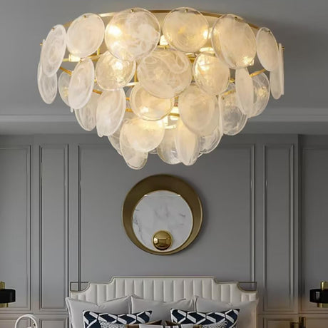 Textured Glass Discs Gold Tiered Semi-Flush Mount Light Image - 2