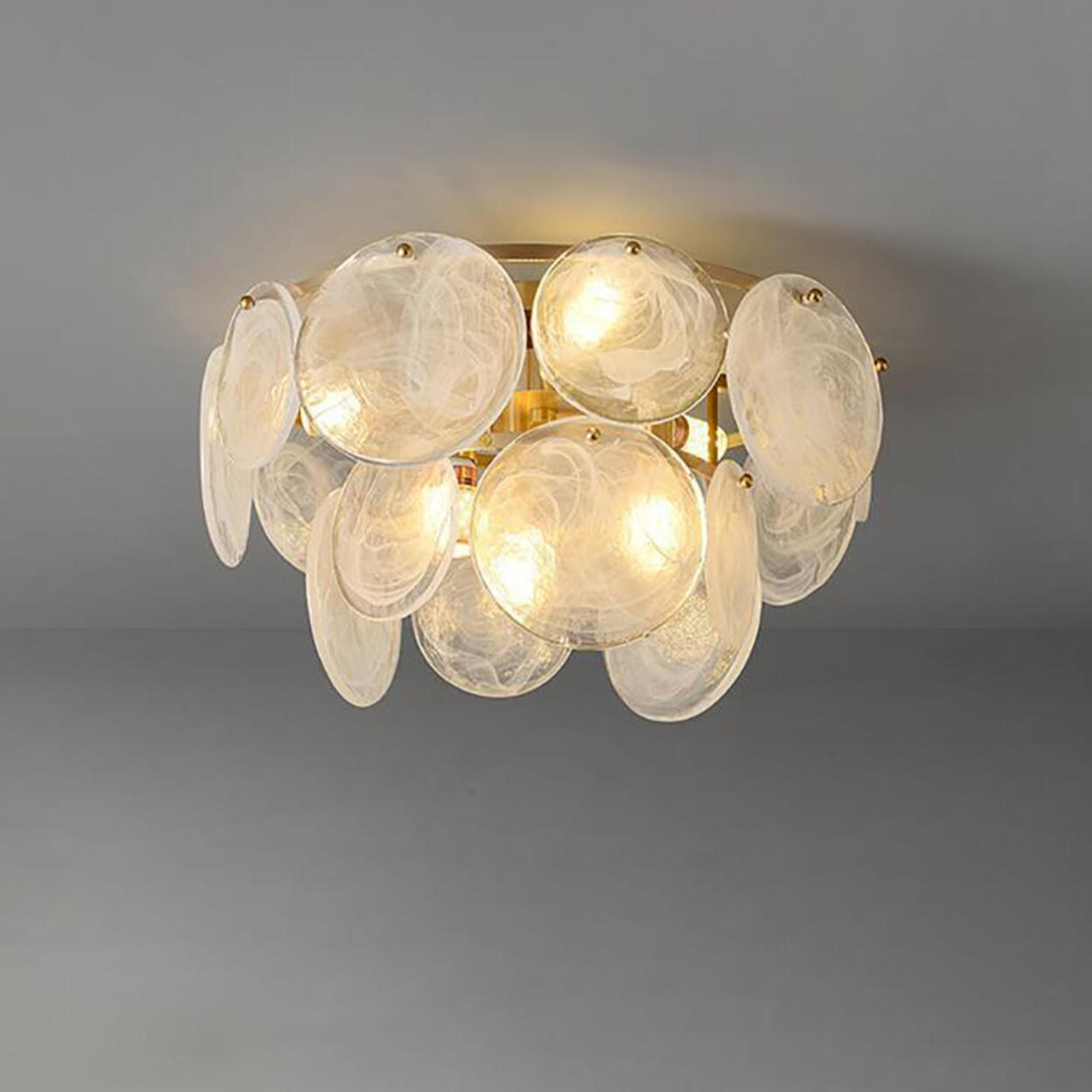 Textured Glass Discs Gold Tiered Semi-Flush Mount Light Image - 4