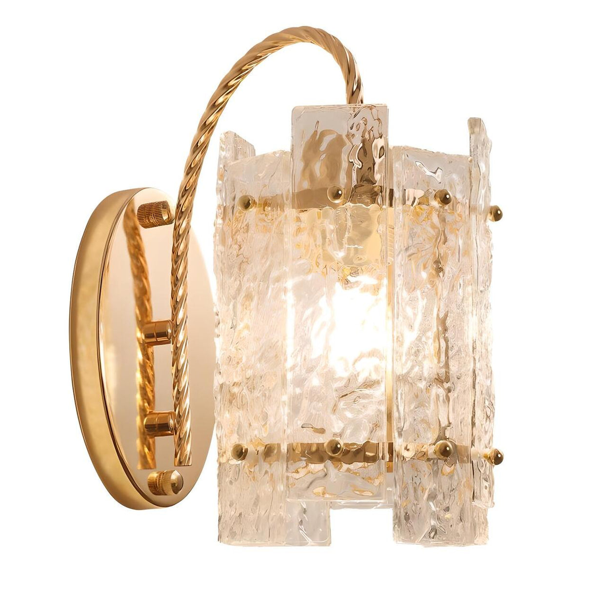 Textured Glass Gold Curved Cylinder LED Wall Sconce Image - 5